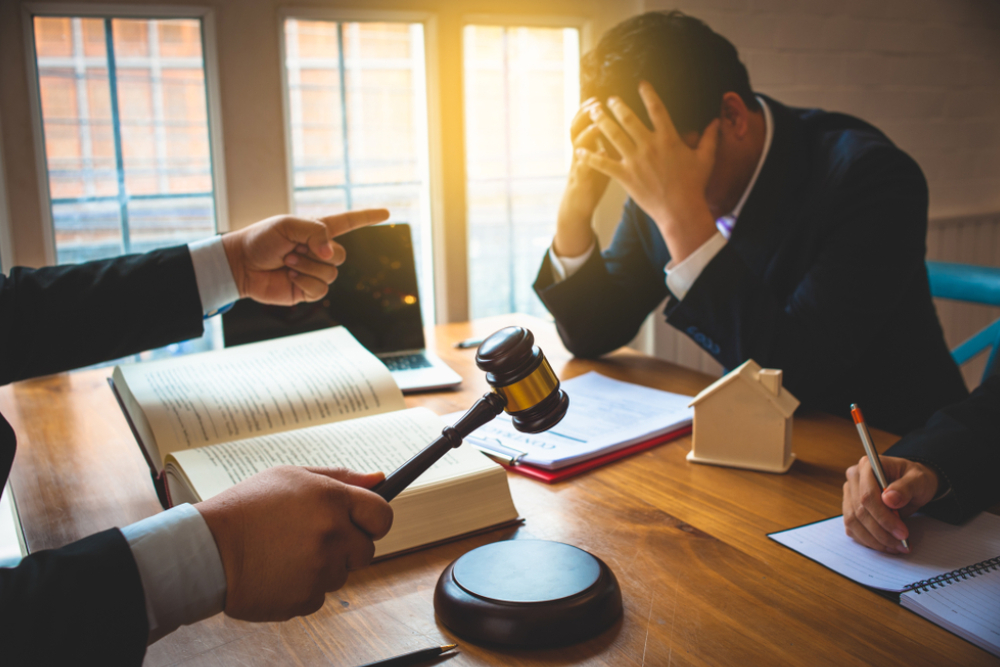 businessman feels stressed when filed for bankruptcy, bankruptcy and execution concept