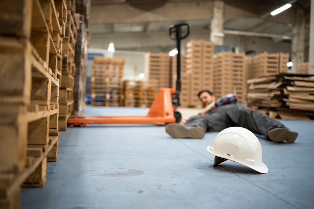 warehouse worker after an accident in a warehouse